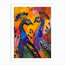 Two Peacocks Colourful Painting 1 Art Print