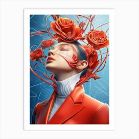 Woman With Roses On Her Head Art Print