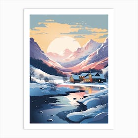 Winter Travel Night Illustration Snowdonia National Park 1 Art Print