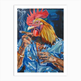 Animal Party: Crumpled Cute Critters with Cocktails and Cigars Rooster Smoking Art Print
