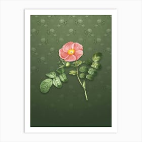 Vintage Japanese Rose Botanical on Lunar Green Pattern n.0865 Art Print