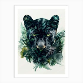 Double Exposure Realistic Black Panther With Jungle 17 Art Print