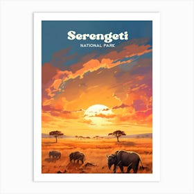 Serengeti National Park Tanzania Wildlife Animals Travel Illustration Art Print