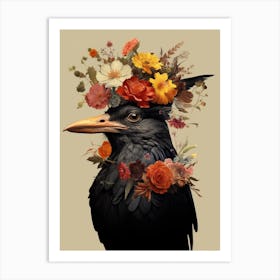 Bird With A Flower Crown Blackbird 3 Art Print