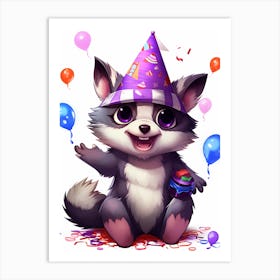 Cute Kawaii Cartoon Raccoon 32 Art Print