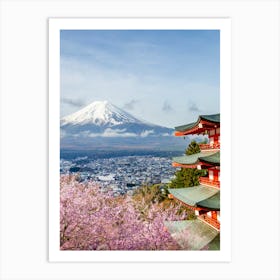 Mount Fuji With Pagoda During Cherry Blossom Art Print