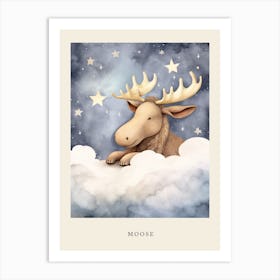 Sleeping Baby Moose Nursery Poster Art Print