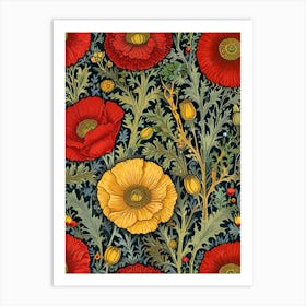 William Morris Style Poppies Art Print