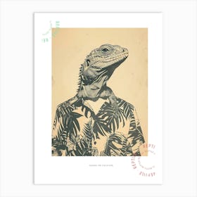 Iguana In A Floral Shirt Block Print 2 Poster Art Print
