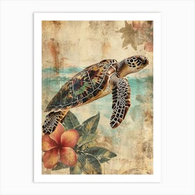 Floral Scrapbook Sea Turtle Colleage 1 Art Print