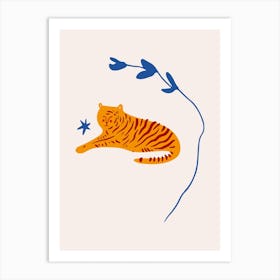 Tiger And Blue Star And Grass Art Print