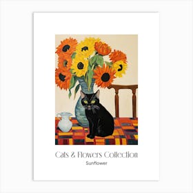 Cats & Flowers Collection Sunflower Flower Vase And A Cat, A Painting In The Style Of Matisse 0 Art Print