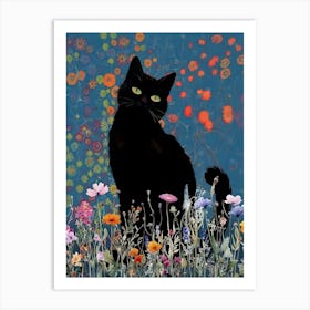 Black Cat In Flowers 1 Art Print