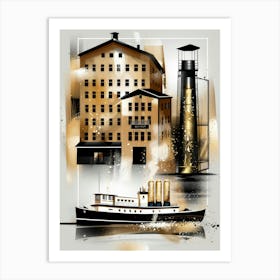 Industrial Buildings And Ship Art Print