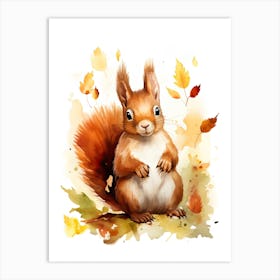 Squirrel Watercolour In Autumn Colours 0 Art Print