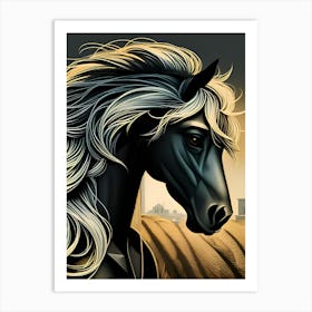 Black Horse With Long Hair Art Print