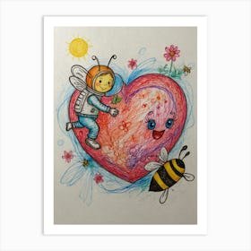 Heart With Bees Art Print