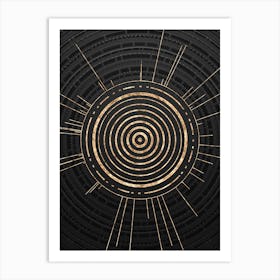 Geometric Glyph Symbol in Gold with Radial Array Lines on Dark Gray n.0121 Art Print