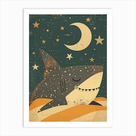 Shark Sleeping In Bed With The Moon Muted Pastels 2 Art Print