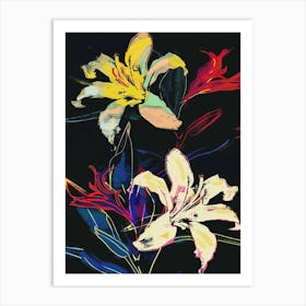 Neon Flowers On Black Veronica Art Print