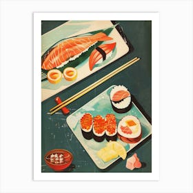 Japanese Sushi Platter Mid Century Modern Art Print