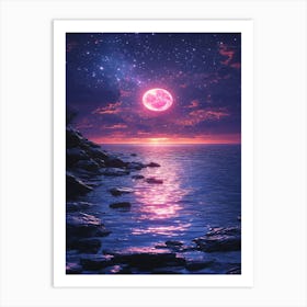 Full Moon Over The Ocean 2 Art Print