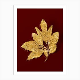 Vintage Bay Laurel Branch Botanical in Gold on Red Art Print