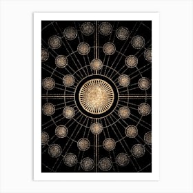 Geometric Glyph Radial Array in Glitter Gold on Black n.0330 Art Print