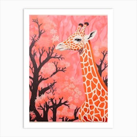 Giraffe Pink Blooming Portrait 1 Art Print