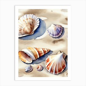 Seashells on the beach, watercolor painting 23 Art Print