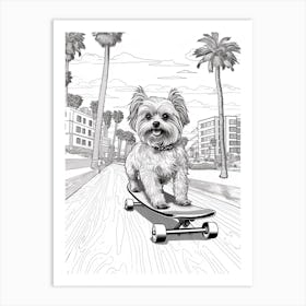 Yorkshire Terrier Dog Skateboarding Line Art 3 Art Print