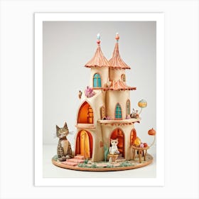 Whimsical Architectural Structure Resembling A House Playfully Intertwined With A Unique Cartoonish Art Print