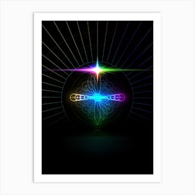 Neon Geometric Glyph in Candy Blue and Pink with Rainbow Sparkle on Black n.0299 Art Print