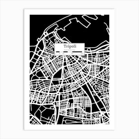 Tripoli (Libya) City Map — Hand-drawn map, vector black map Art Print