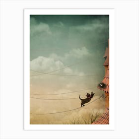 Cat On Wires Art Print