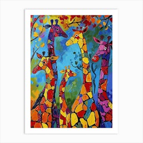 Textured Colourful Painting Of A Giraffe Family 1 Art Print