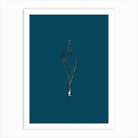 Vintage Autumn Squill Black and White Gold Leaf Floral Art on Teal Blue Art Print