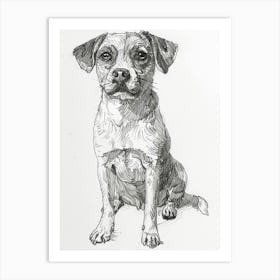 Dog Line Sketch Black & White Art Print