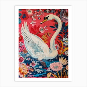 Floral Animal Painting Swan 3 Art Print