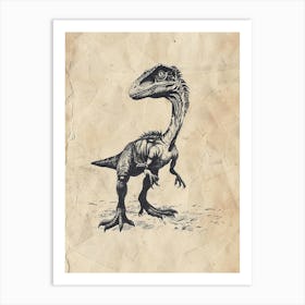 Utahraptor Dinosaur Black & Sepia Illustration Art Print