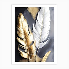 Gold And White Feathers 1 Art Print