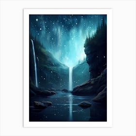 Waterfall In The Night Art Print