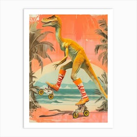 Retro Dinosaur Roller Skating 1 Art Print