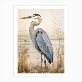 Vintage Bird Drawing Great Blue Heron 2 Art Print