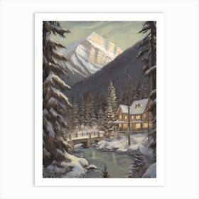 Vintage Winter Illustration Banff Canada 2 Art Print