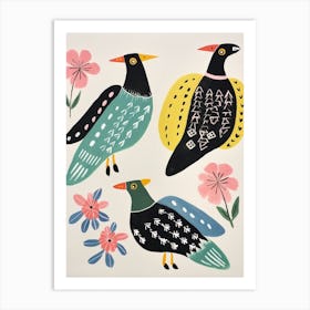 Folk Style Bird Painting Coot 2 Art Print