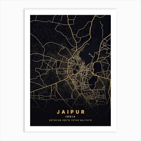 Jaipur India Black And Gold Map Art Print