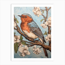 Bird On Tree Linocut Style 1 Art Print