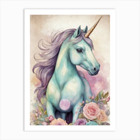 Unicorn With Roses Art Print