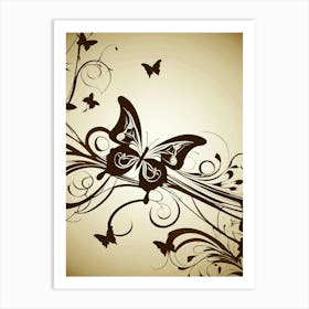 Floral Background With Butterflies Art Print